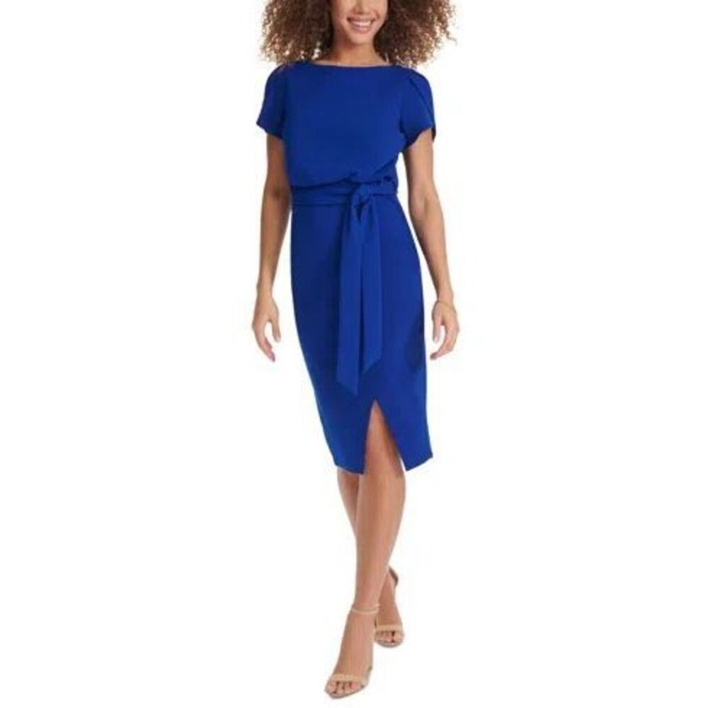 Kensie‎ Dress Blue Faux Wrap Blouson Dolman Sleeve Size 8 Career, Wedding Guest